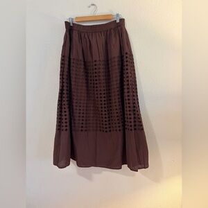 Jennifer&Grace dark chocolate midi skirt size large 100% cotton NWT fully lined